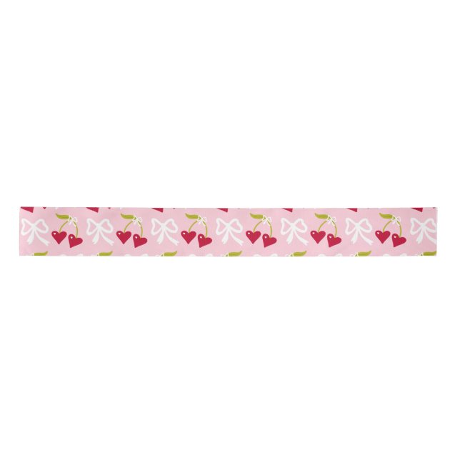 Cherry Sweet Preppy Pink and Red Teen Kids Girl Satin Ribbon (Front)