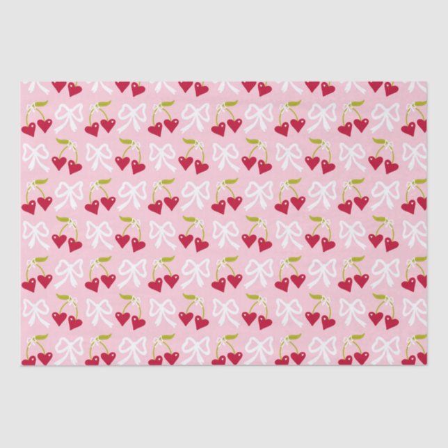 Cherry Sweet Preppy Pink and Red Teen Kids Girl Tissue Paper (Front)