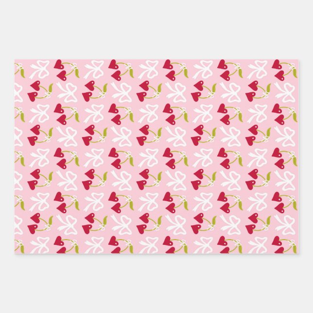 Cherry Sweet Preppy Pink and Red Teen Kids Girl Wrapping Paper Sheet (Front)
