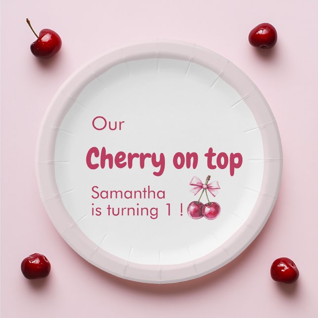 Cherry Sweet Red & Pink Birthday Party  Paper Plate (Creator Uploaded)