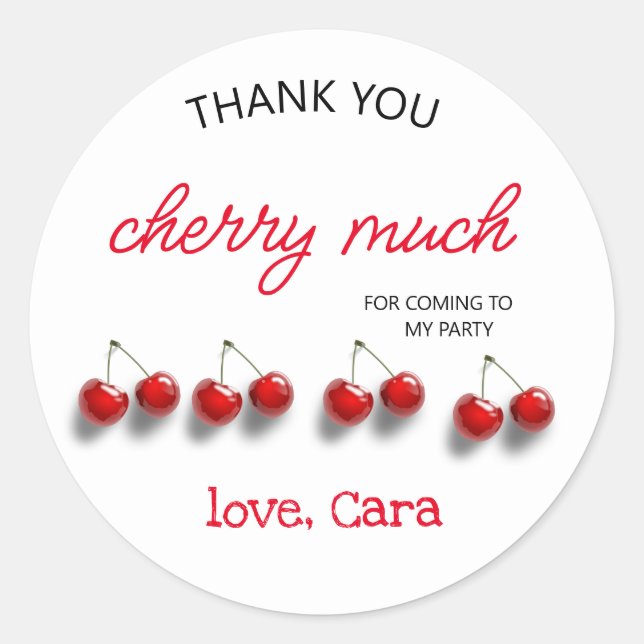 Cherry Theme Baby Birthday Party Classic Round Sticker (Front)