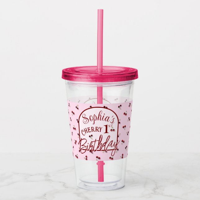 Cherry Theme First Birthday Acrylic Tumbler (Front)