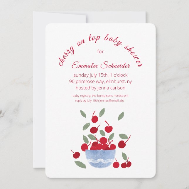 Cherry Theme Watercolor Baby Shower Invitation (Front)