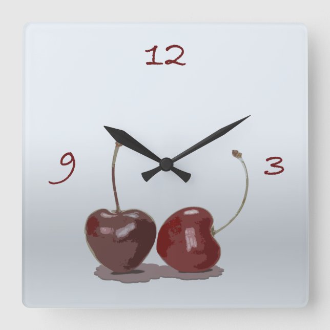 cherry time square wall clock (Front)