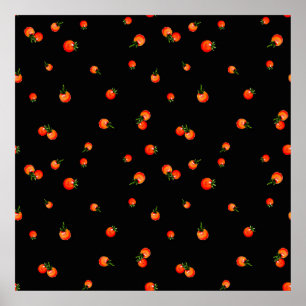 Cherry tomatoes illustration. Watercolor seamless  Poster