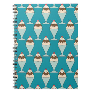 Cherry Top Hot Fudge Sundaes on Aqua Spiral Notebook