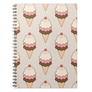 Cherry Top Triple Scoop Ice Cream Cones on Cream Spiral Notebook