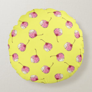 Cherry-Topped Ice Cream Pattern Round Cushion