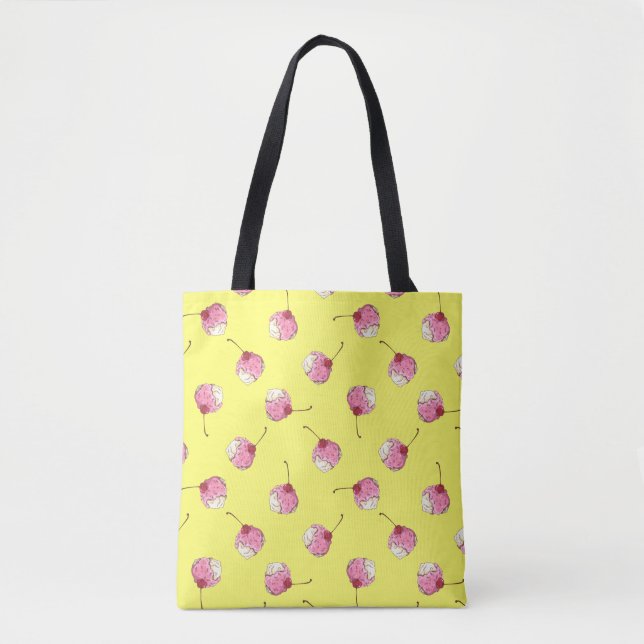 Cherry-Topped Ice Cream Pattern Tote Bag (Front)
