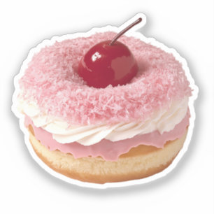 Cherry-Topped Pink Coconut Doughnut