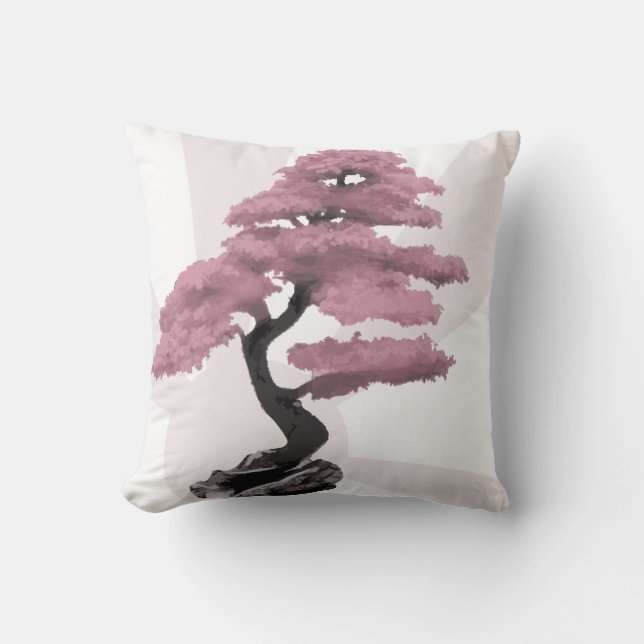 Cherry Tree Bonsai and Pink Rising Sun Cushion (Front)