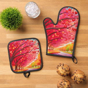 Cherry Tree Lane Oven Mitt & Pot Holder Set