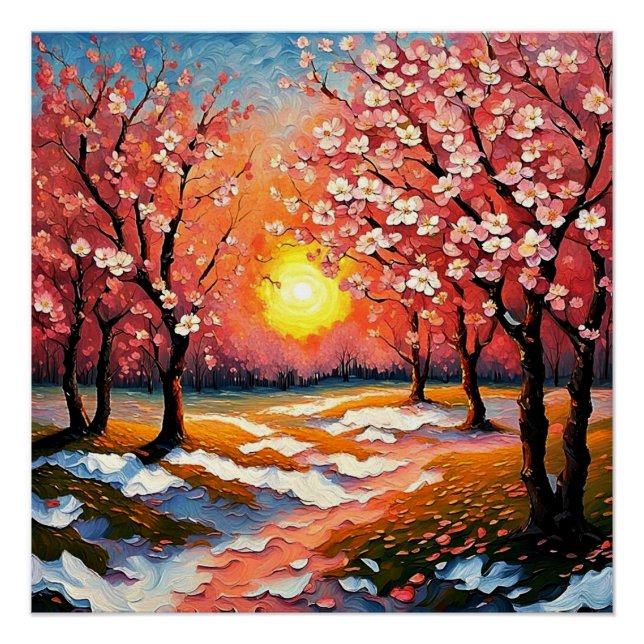 Cherry trees in snow 3 poster (Front)