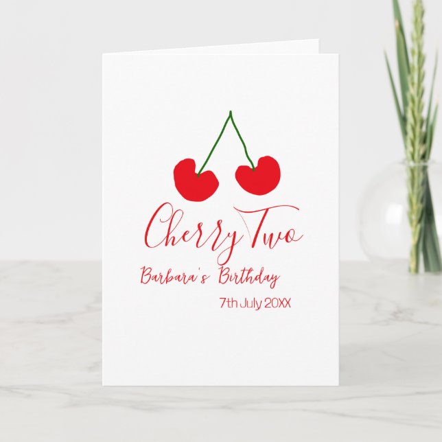 Cherry two 2nd birthday red cherry kids simple  card (Front)