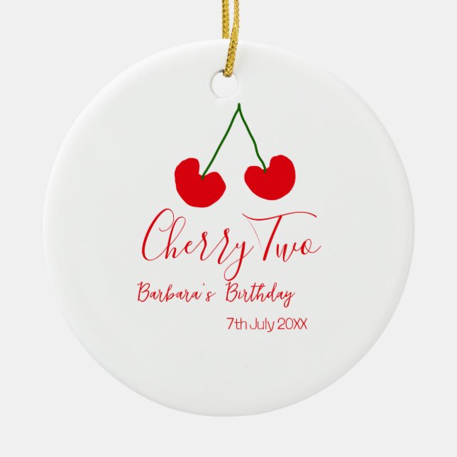 Cherry two 2nd birthday red cherry kids simple  ceramic tree decoration (Front)