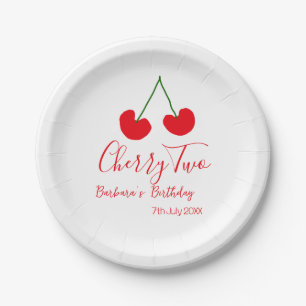 Cherry two 2nd birthday red cherry kids simple paper plate
