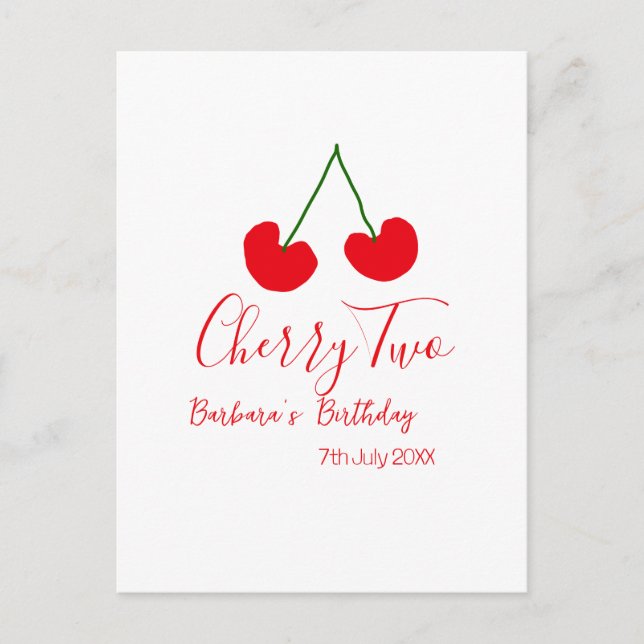 Cherry two 2nd birthday red cherry kids simple  postcard (Front)
