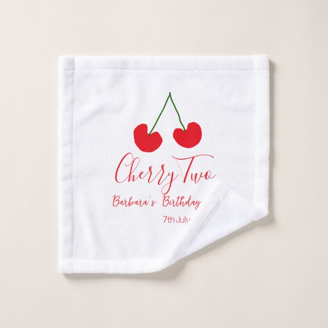 Cherry two 2nd birthday red cherry kids simple  wash cloth (Wash Cloth)