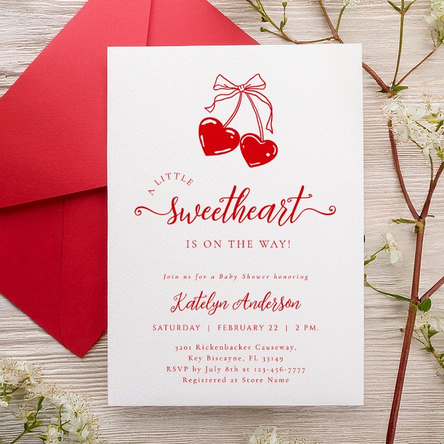 Cherry Valentine Little Sweetheart Baby Shower Invitation (Creator Uploaded)