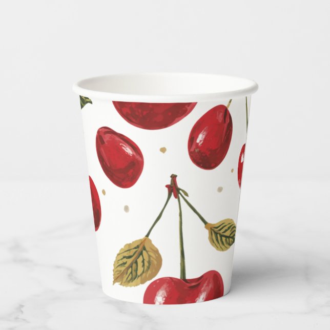 Cherry Vibrant Aesthetic Modren Viral  Paper Cups (Back)