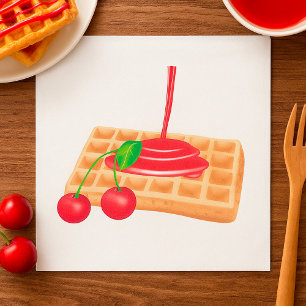 Cherry Waffle Breakfast with Syrup Napkin
