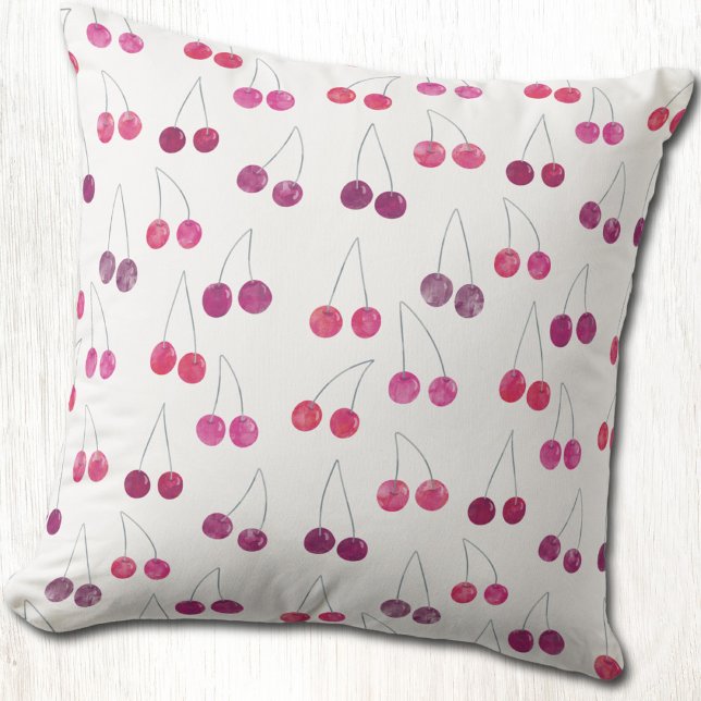 Cherry Watercolor Cute Fruity Cushion (Sweet cherry watercolor pattern throw pillow)
