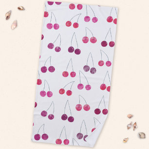 Cherry Watercolor Fruit Beach Towel