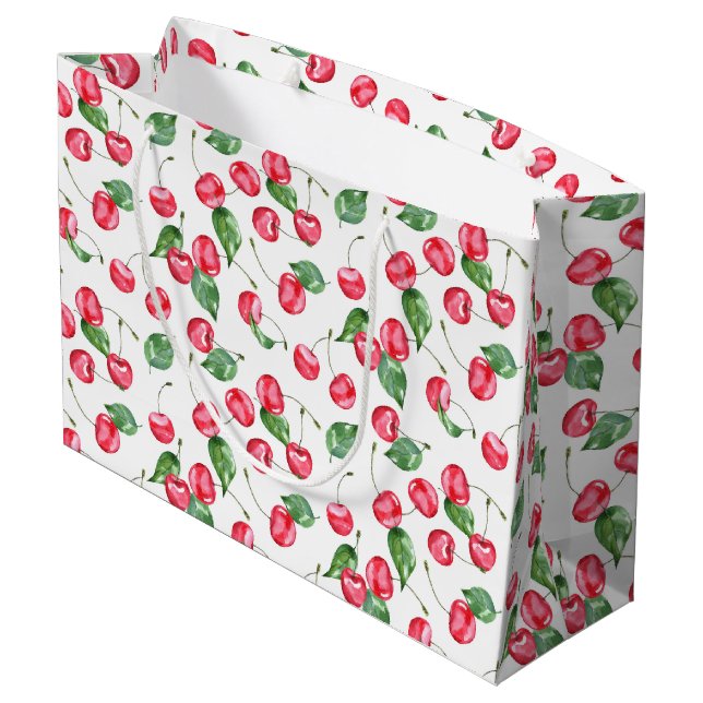 Cherry Watercolor Pattern Large Gift Bag (Back Angled)