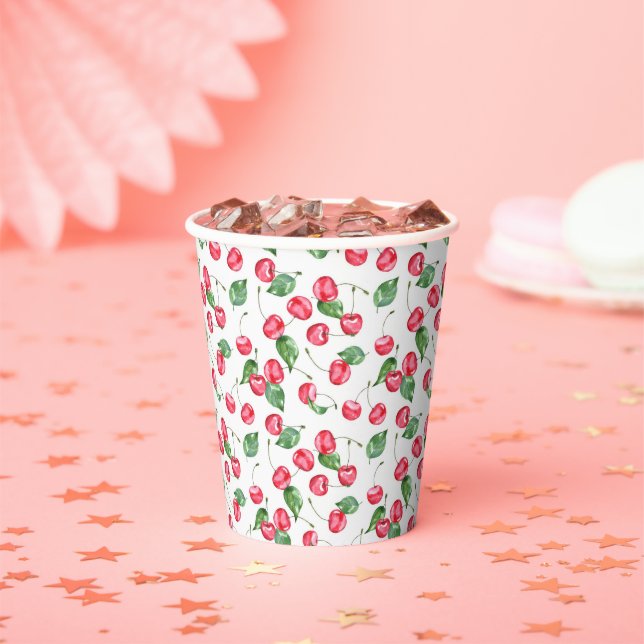 Cherry Watercolor Pattern Paper Cups (Insitu)