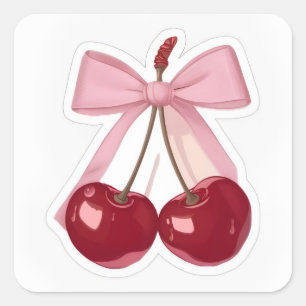CHERRY WITH BOW SQUARE STICKER