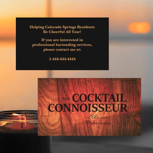 Cherry Wood & Black Event Bartender Business Card (Creator Uploaded)