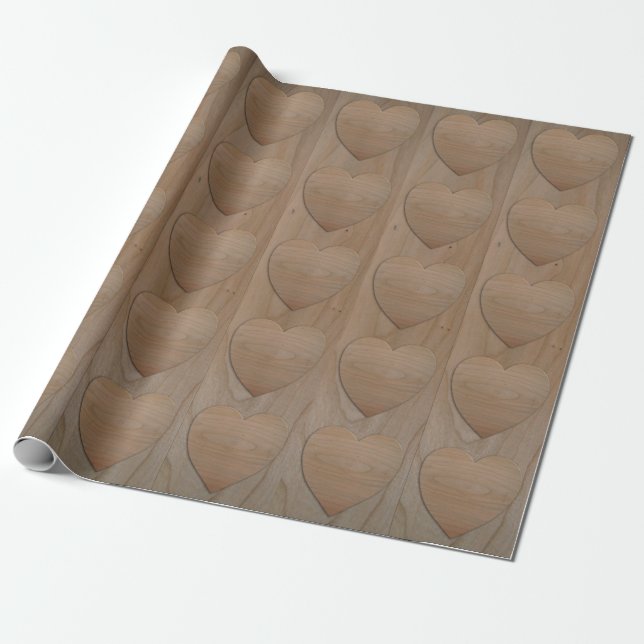 Cherry Wood Hearts Wrapping Paper (Unrolled)