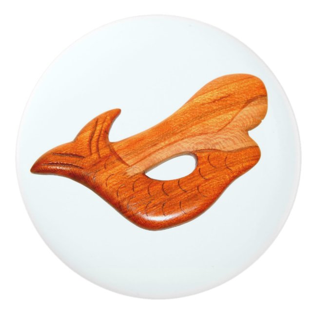 cherry wood mermaid ceramic knob (Front)