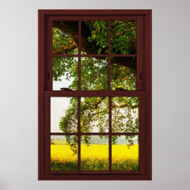 Cherry Wood Picture Window Oak Tree View Poster (Front)
