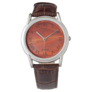 Cherry wood texture custom monogram. watch