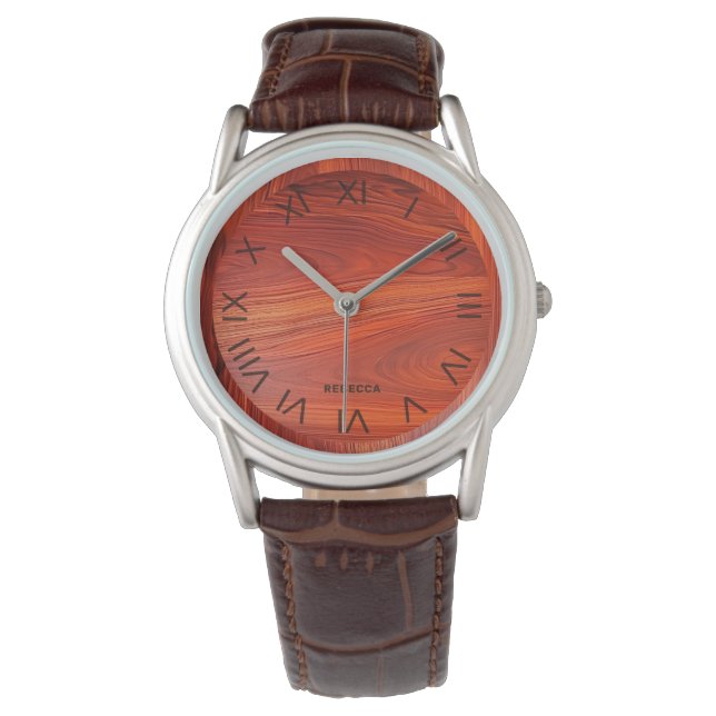 Cherry wood texture custom monogram. watch (Front)
