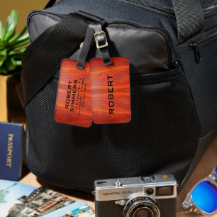 Cherry wood texture custom monoram. luggage tag