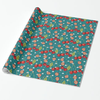 Cherry Wrapping Paper with Dusty Blue Background