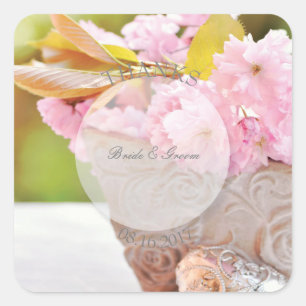 Cherryblossoms editable wedding-thanks square sticker