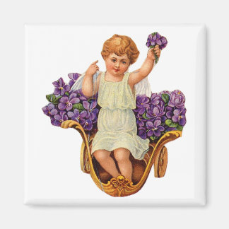 Cherub and Purple Flowers Magnet