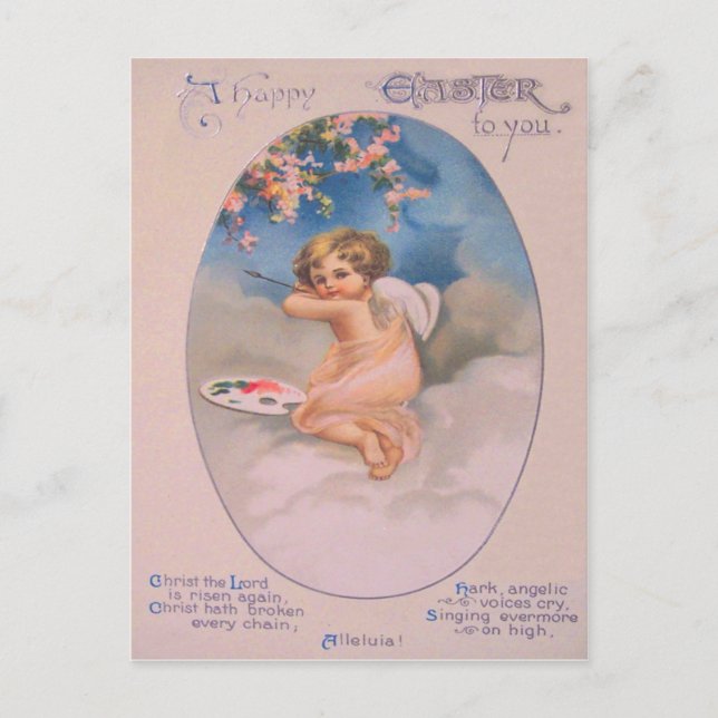 Cherub Angel Cherry Tree Painting Pallet Christian Postcard (Front)