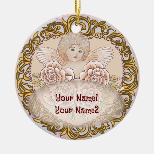 Cherub Angel Heart  Ceramic Tree Decoration (Front)