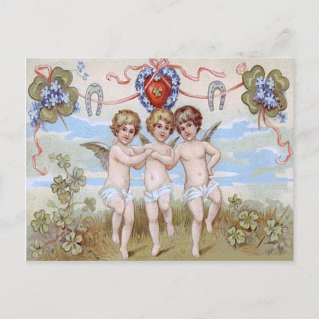 Cherub Angel Horseshoe Shamrock Postcard (Front)