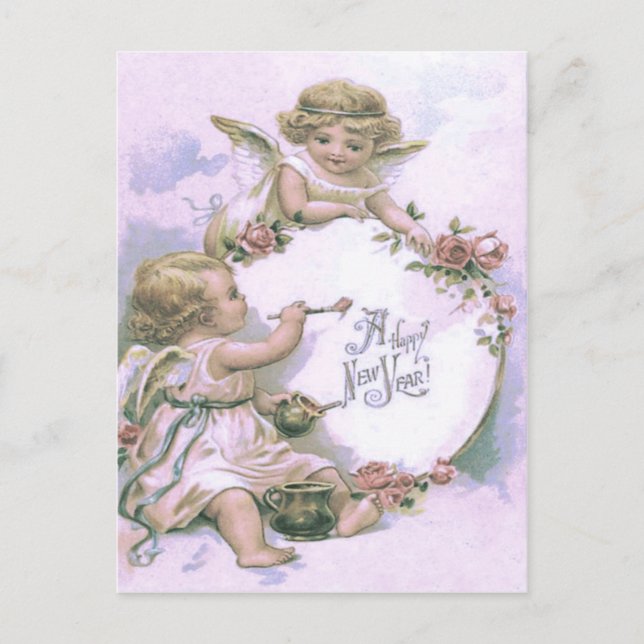 Cherub Angel Painting Rose Egg Postcard (Front)