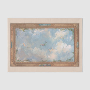 Cherub Angel Sky Clouds Gold Frame Art Decoupage Tissue Paper