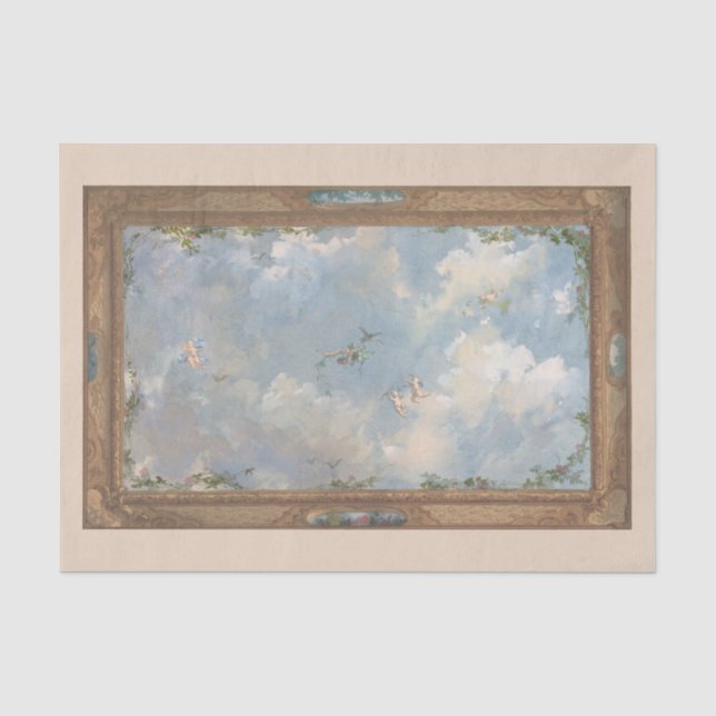 Cherub Angel Sky Clouds Gold Frame Art Decoupage  Tissue Paper (Front)
