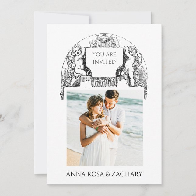 *~* Cherub AR6 Victorian QR PHOTO RSVP Wedding Invitation (Front)