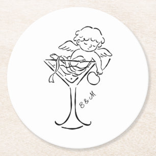 Cherub Cupid Cocktail Wedding Engagement  Round Paper Coaster