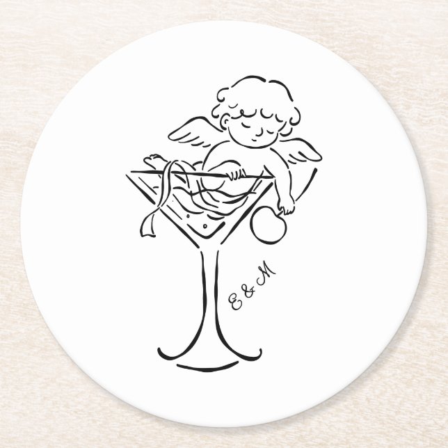 Cherub Cupid Cocktail Wedding Engagement  Round Paper Coaster (Front)