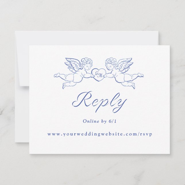 Cherub Cupid Couple Holding Heart Wedding Online RSVP Card (Front)